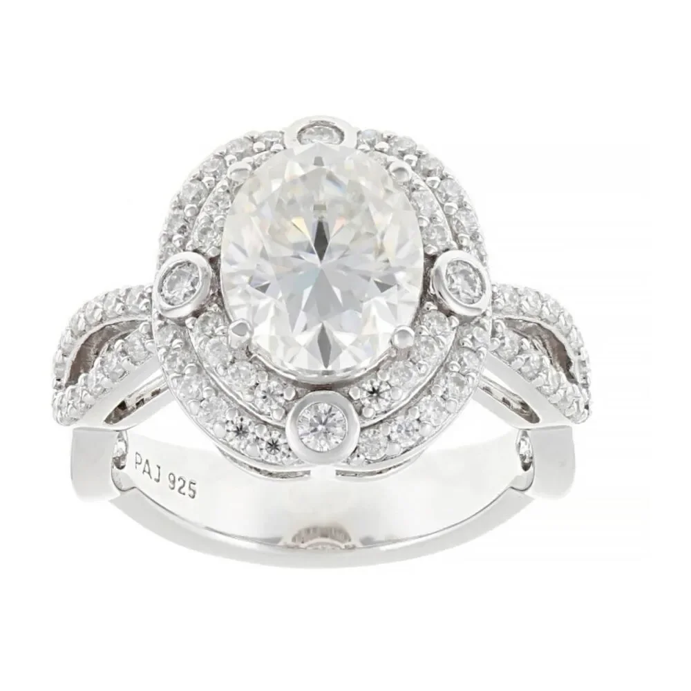 CERTIFIED 3.78 Ct. Genuine Moissanite Diamond Halo Bridal/Engagement Ring #8